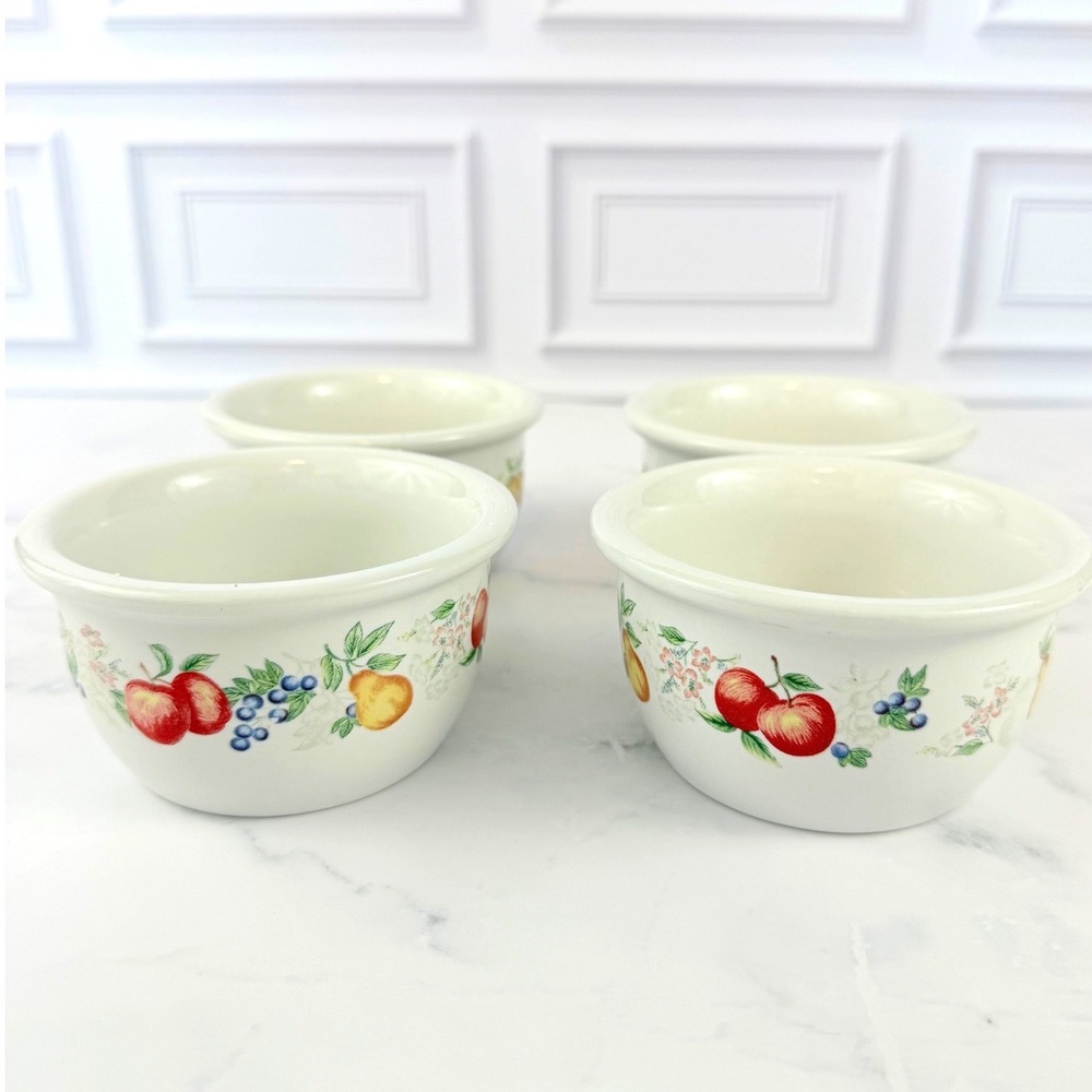VTG 1980s Set of 4 Corelle Chutney Abundance Ramekins Stoneware Bowl